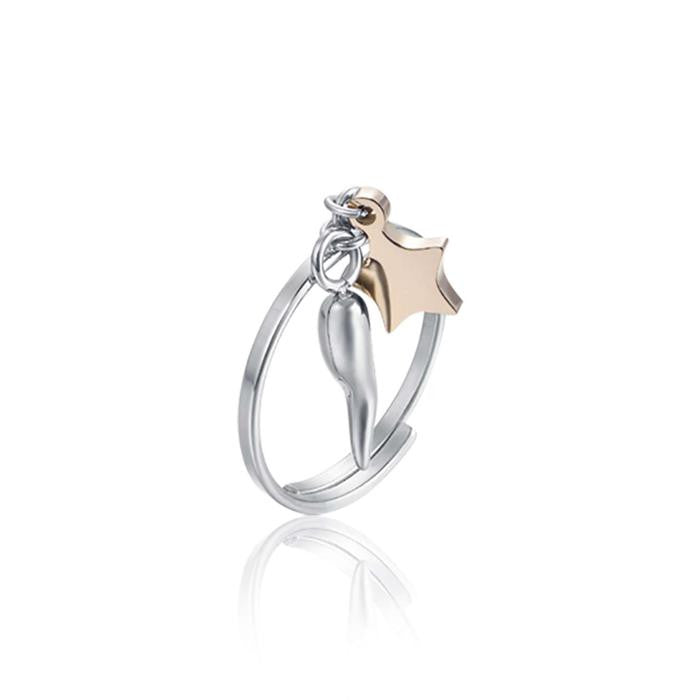 Anello In Acciaio Con Stella Ip Gold E Corno