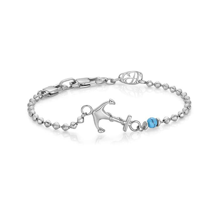 Bracciale In Acciaio Con Ancora E Pietra Turchese