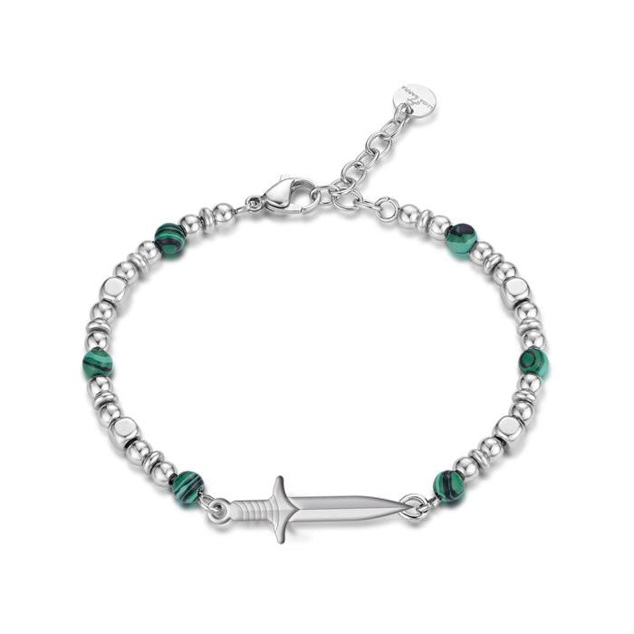 Bracciale In Acciaio Con Malachite E Spada