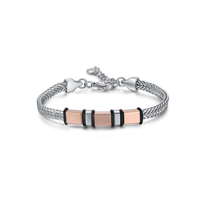 Bracciale In Acciaio Con Elementi In Acciaio Ip Rose E Ip Nero