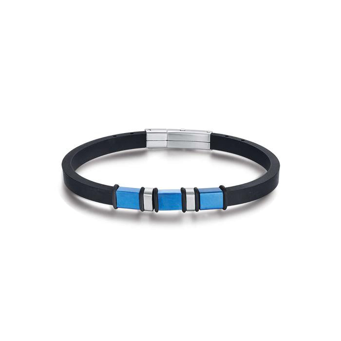 Bracciale In Silicone Nero Con Elementi In Acciaio Ip Blu E Ip Nero