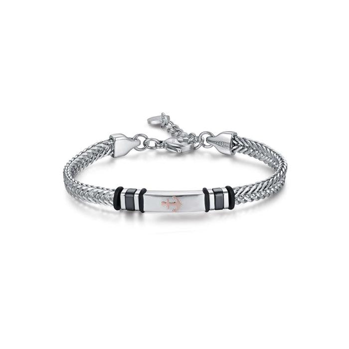 Bracciale In Acciaio Con Ancora Ip Rose Ed Elementi Ip Nero