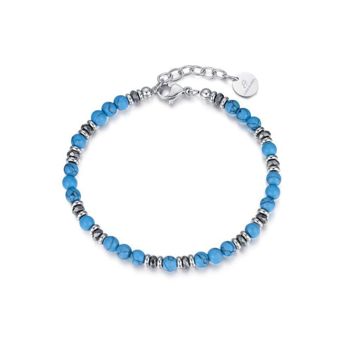 Bracciale In Acciaio Con Pietre Azzurre Ed Ematite