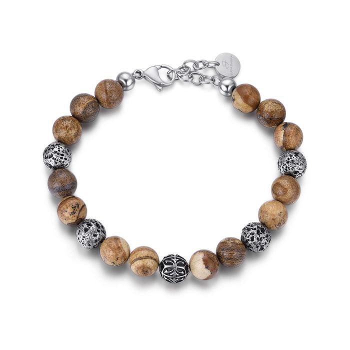 Bracciale In Acciaio Con Pietra Lavica Marrone