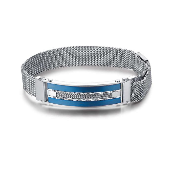 Bracciale In Acciaio Con Piastra In Acciaio Ip Blu