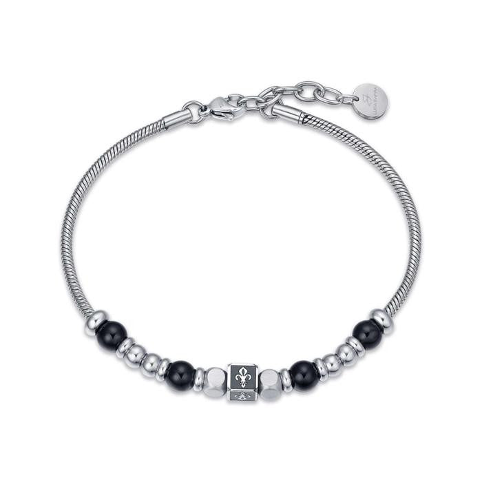 Bracciale In Acciaio Con Pietre Nere Con Simbolo