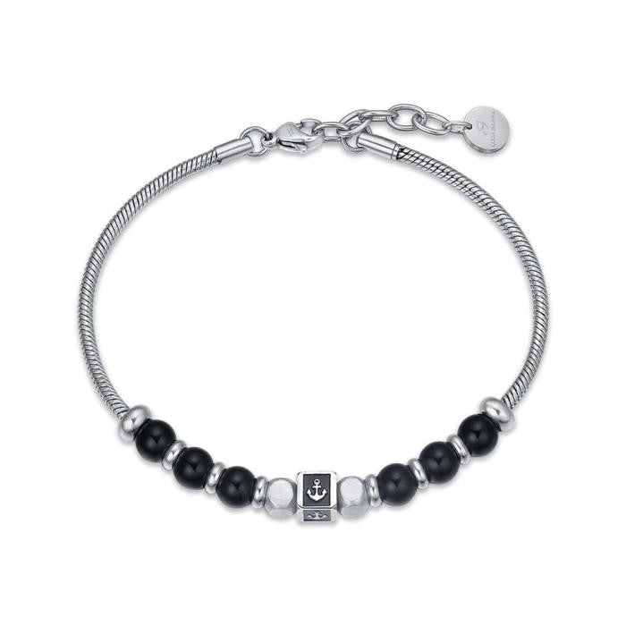 Bracciale In Acciaio Con Pietre Nere Con Simbolo