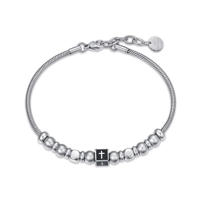 Bracciale In Acciaio Con Pietre Nere Con Simbolo