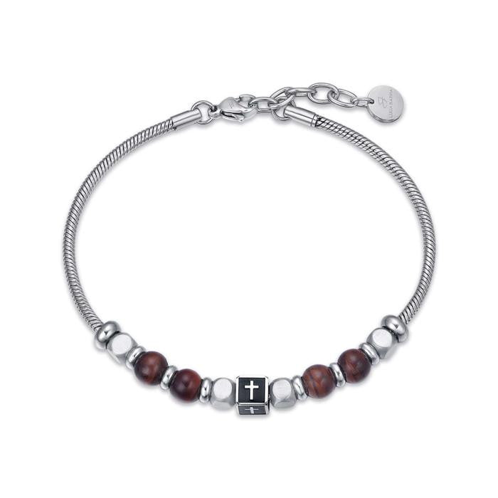 Bracciale In Acciaio Con Pietre Nere Con Simbolo