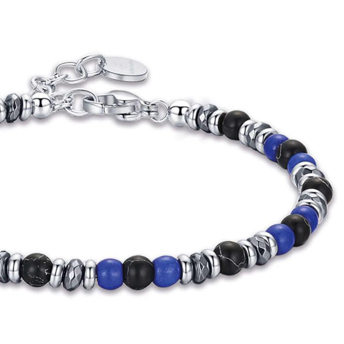 Bracciale In Acciaio Con Pietre Blu E Nere