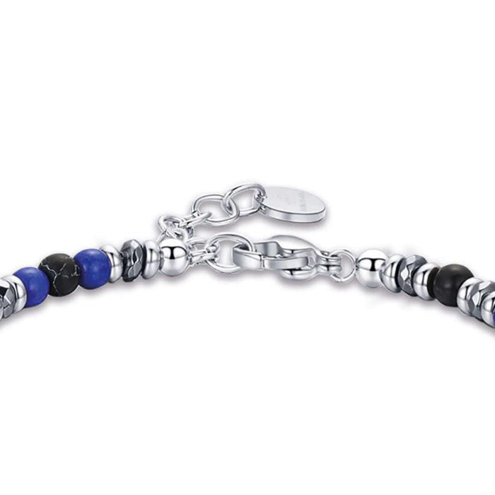 Bracciale In Acciaio Con Pietre Blu E Nere