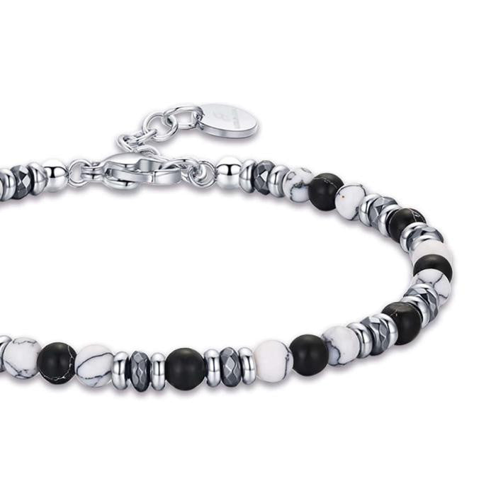 Bracciale In Acciaio Con Pietre Bianche E Nere