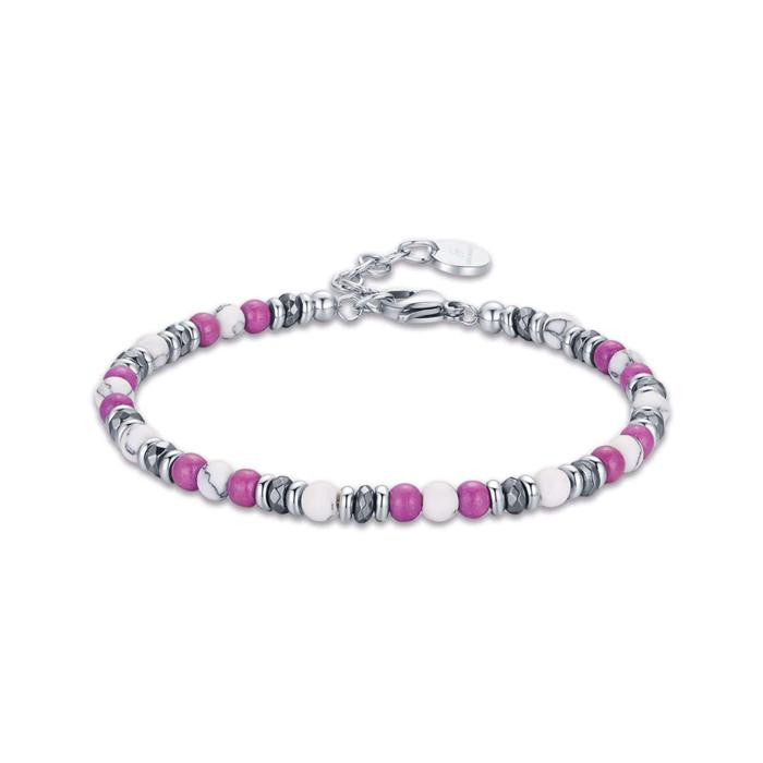 Bracciale In Acciaio Con Pietre Viola E Bianche