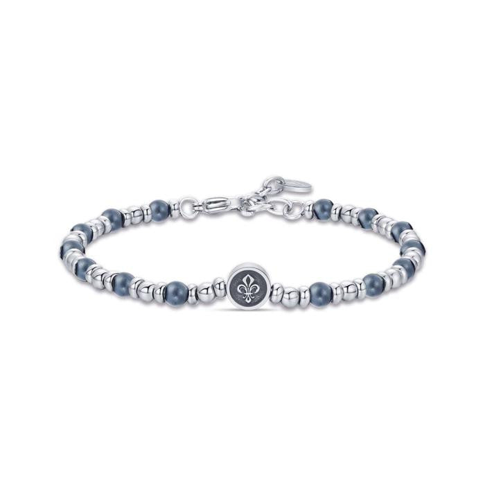 Bracciale In Acciaio Con Giglio Ed Ematite Grigia