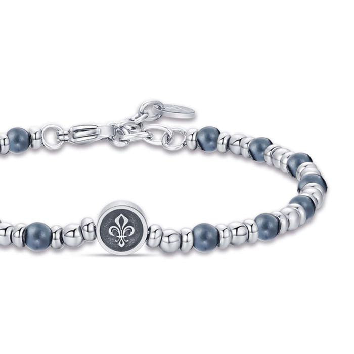 Bracciale In Acciaio Con Giglio Ed Ematite Grigia