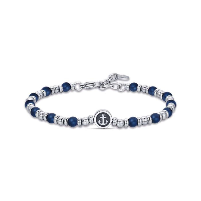 Bracciale In Acciaio Con Ancora Ed Ematite Blu