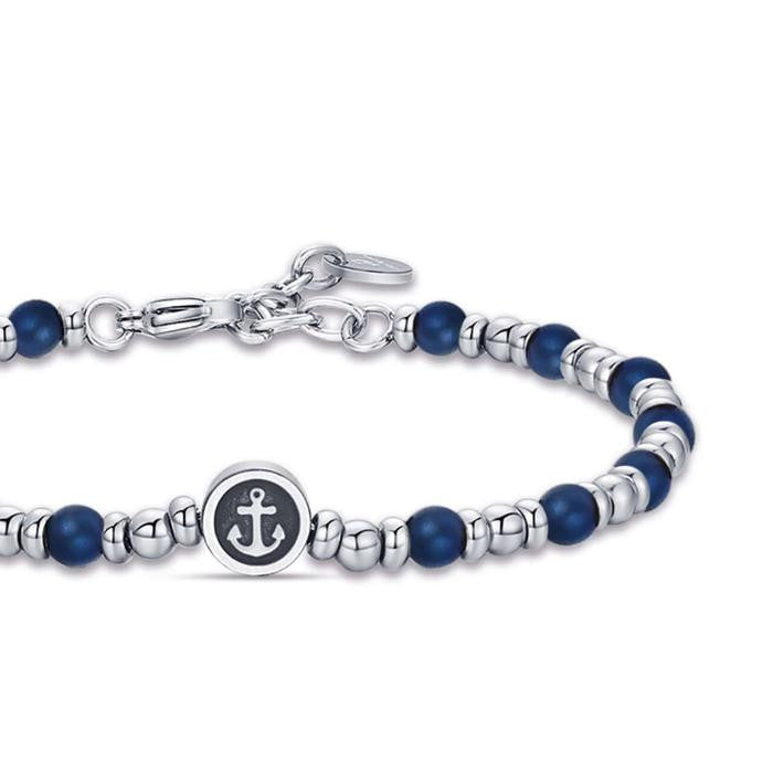 Bracciale In Acciaio Con Ancora Ed Ematite Blu