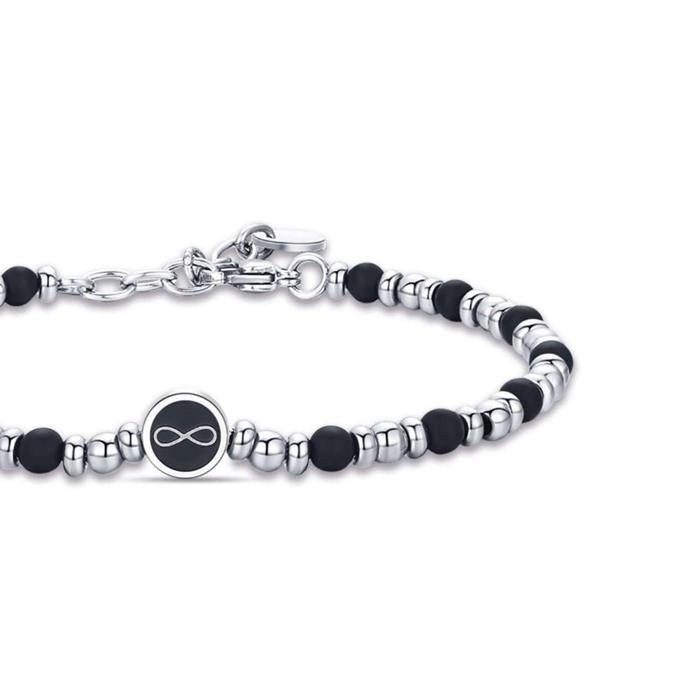 Bracciale In Acciaio Con Infinito E Agata Nera