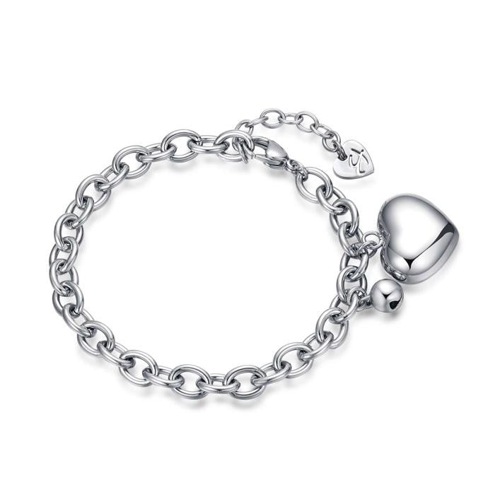 Bracciale In Acciaio - Cuore + Campanellino Suono Della Felicita'