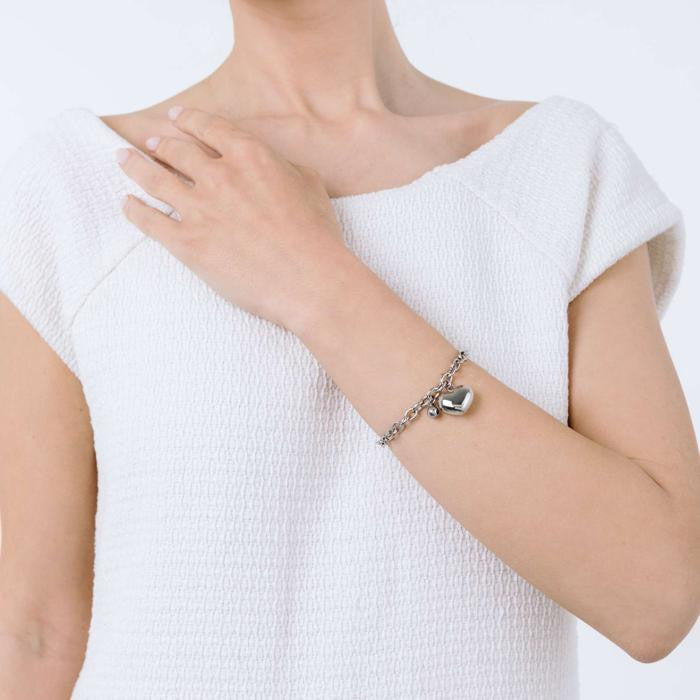 Bracciale In Acciaio - Cuore + Campanellino Suono Della Felicita'