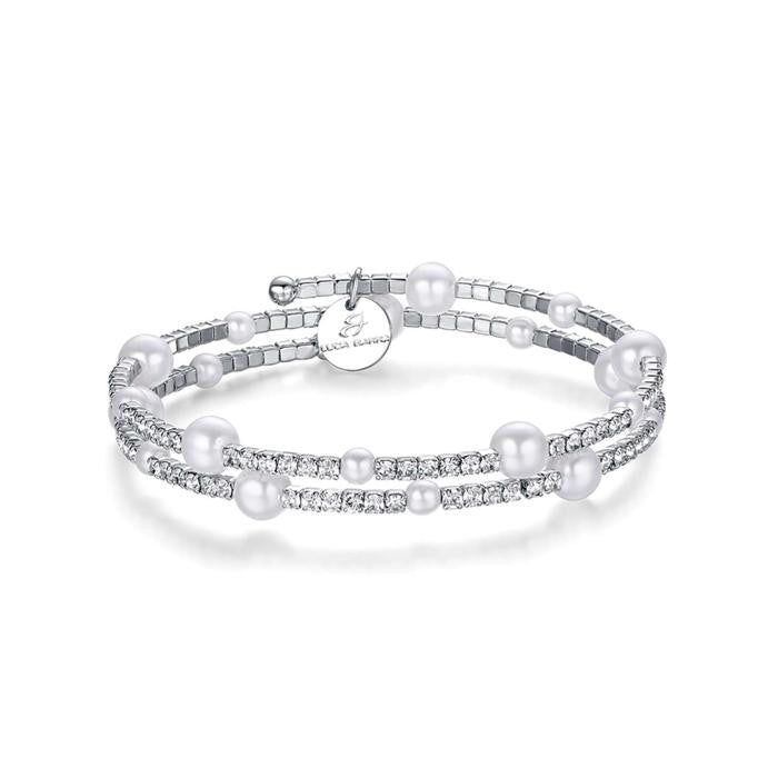 Bracciale In Metallo Con Pietre E Perle Bianche