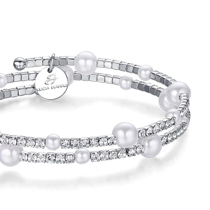 Bracciale In Metallo Con Pietre E Perle Bianche