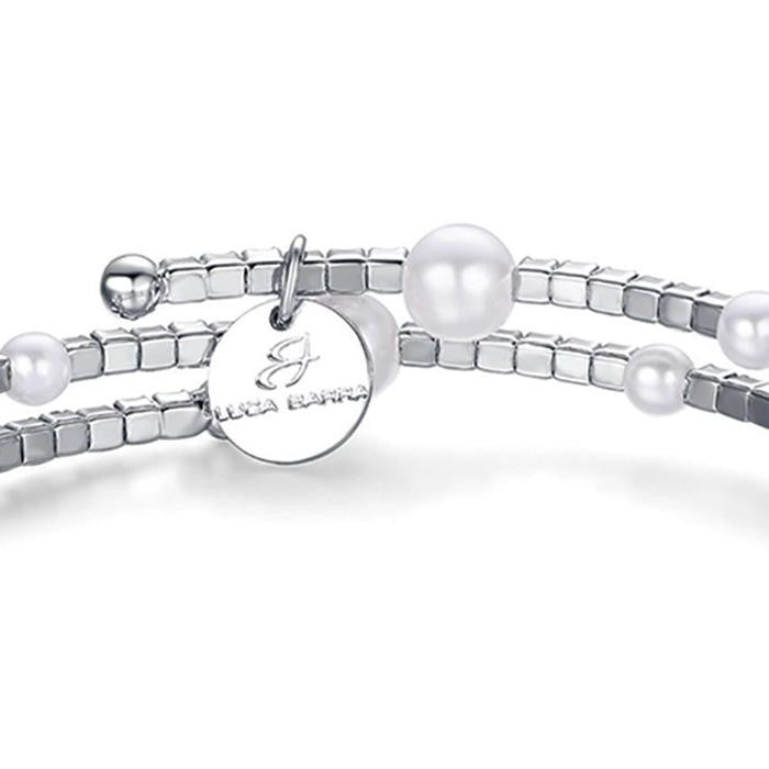 Bracciale In Metallo Con Pietre E Perle Bianche