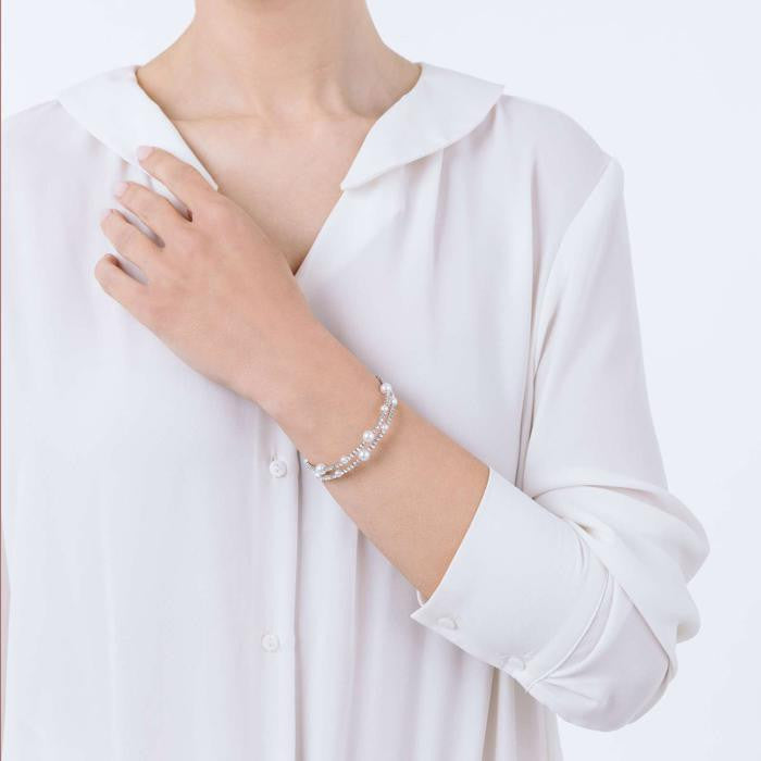 Bracciale In Metallo Con Pietre E Perle Bianche