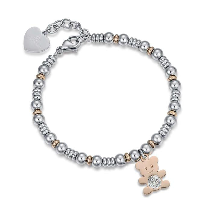 Bracciale In Acciaio Con Elementi Ip Rose E Orsetto
