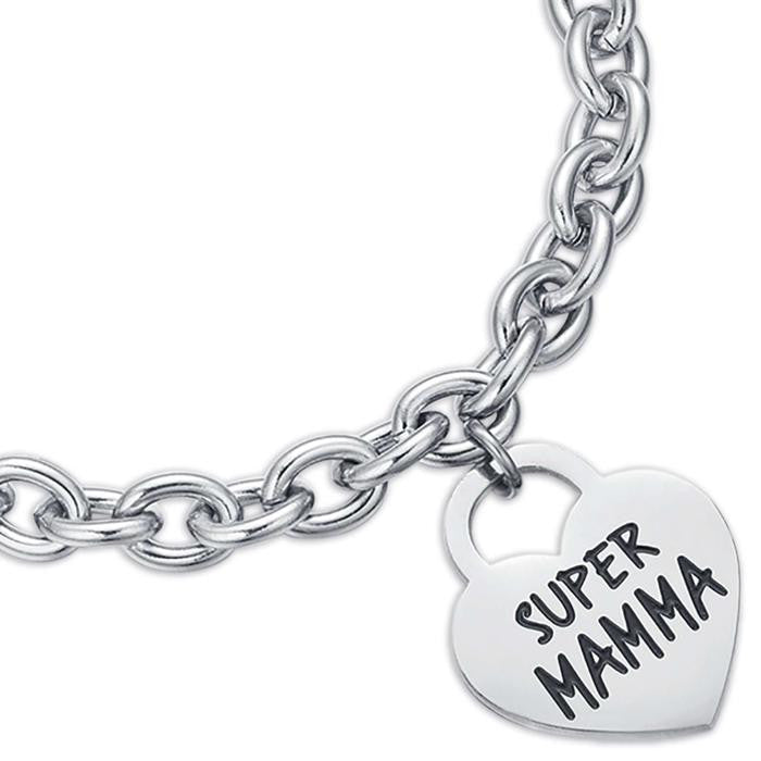 Bracciale In Acciaio Con Cuore Super Mamma