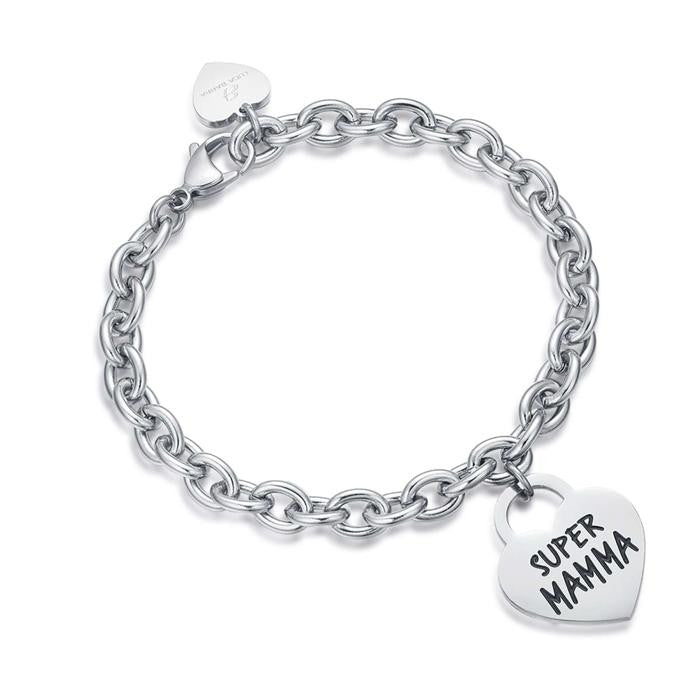 Bracciale In Acciaio Con Cuore Super Mamma