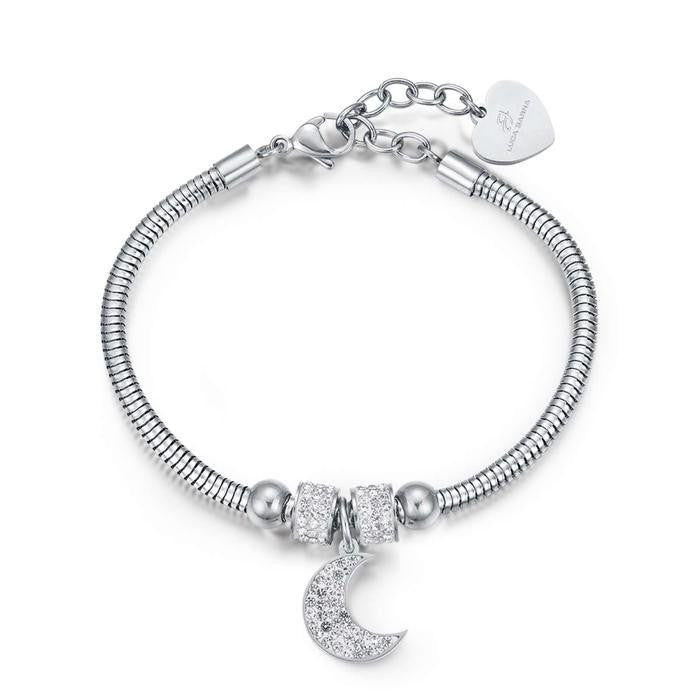 Bracciale In Acciaio Con Luna E Cristalli Bianchi