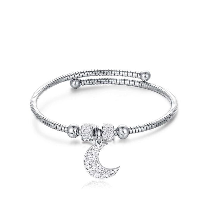 Bracciale In Acciaio Con Luna E Cristalli Bianchi
