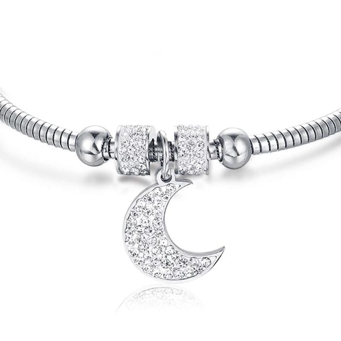 Bracciale In Acciaio Con Luna E Cristalli Bianchi