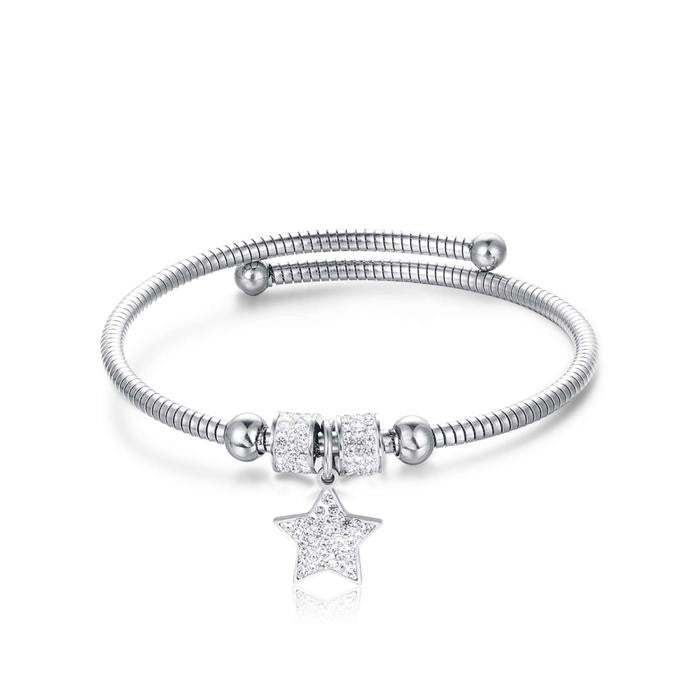 Bracciale In Acciaio Con Stella E Cristalli Bianchi