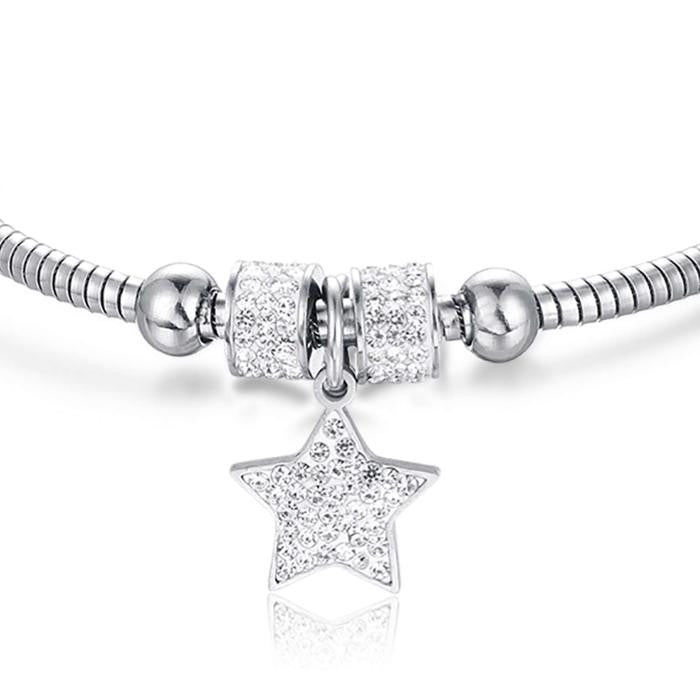 Bracciale In Acciaio Con Stella E Cristalli Bianchi