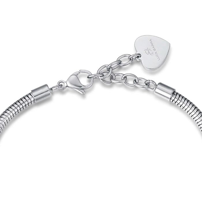 Bracciale In Acciaio Con Quadrifoglio Con Cristalli Bianchi E Quadrifogli