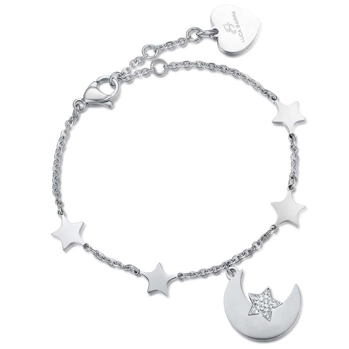 Bracciale In Acciaio Con Luna E Stelle E Cristallo Bianco