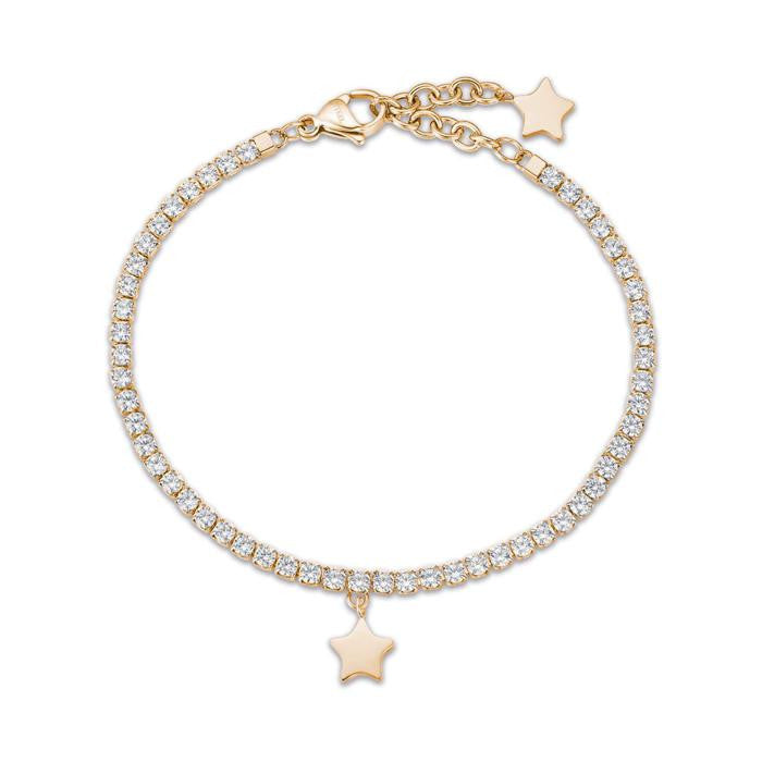 Bracciale In Acciaio Ip Gold Con Stella E Cristalli Bianchi
