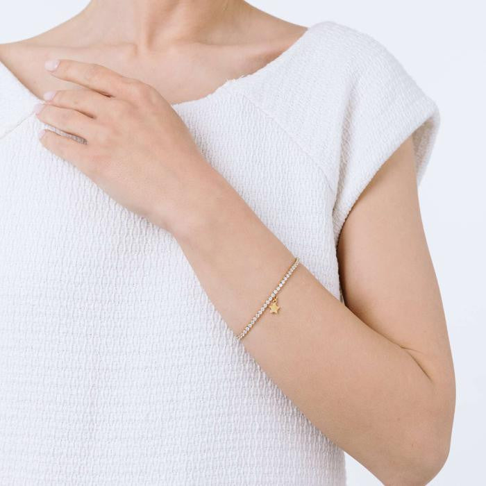 Bracciale In Acciaio Ip Gold Con Stella E Cristalli Bianchi