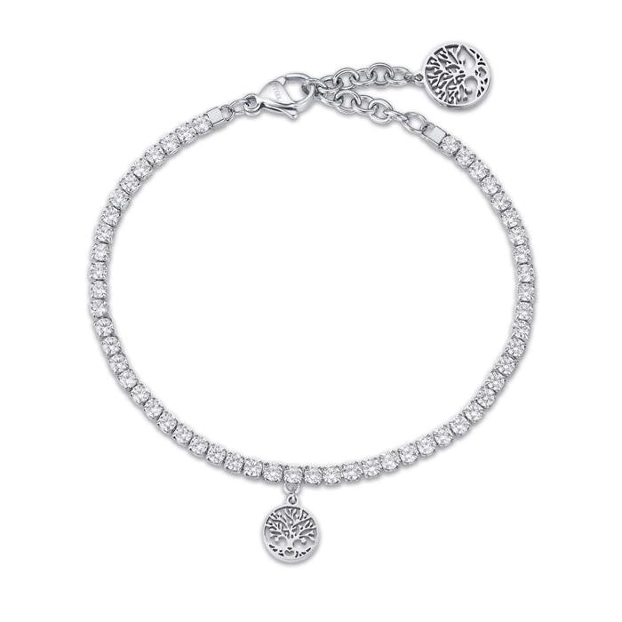 Bracciale In Acciaio Con Albero Della Vita E Cristalli Bianchi
