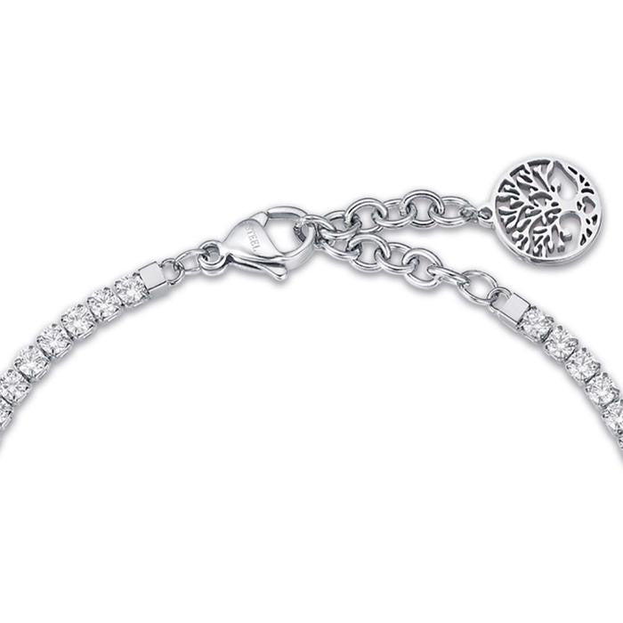 Bracciale In Acciaio Con Albero Della Vita E Cristalli Bianchi