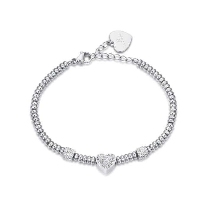 Bracciale In Acciaio Con Cuore Con Cristalli Bianchi