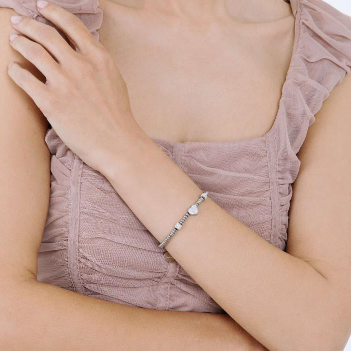 Bracciale In Acciaio Con Cuore Con Cristalli Bianchi