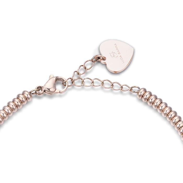 Bracciale In Acciaio Ip Rose Con Cuore Con Cristalli Bianchi