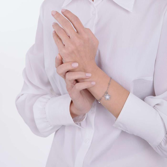 Bracciale In Acciaio Con Stelle Con Cristalli Bianchi