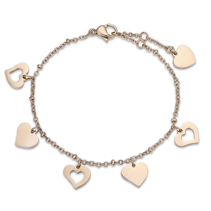 Bracciale In Acciaio Ip Gold Con Cuori