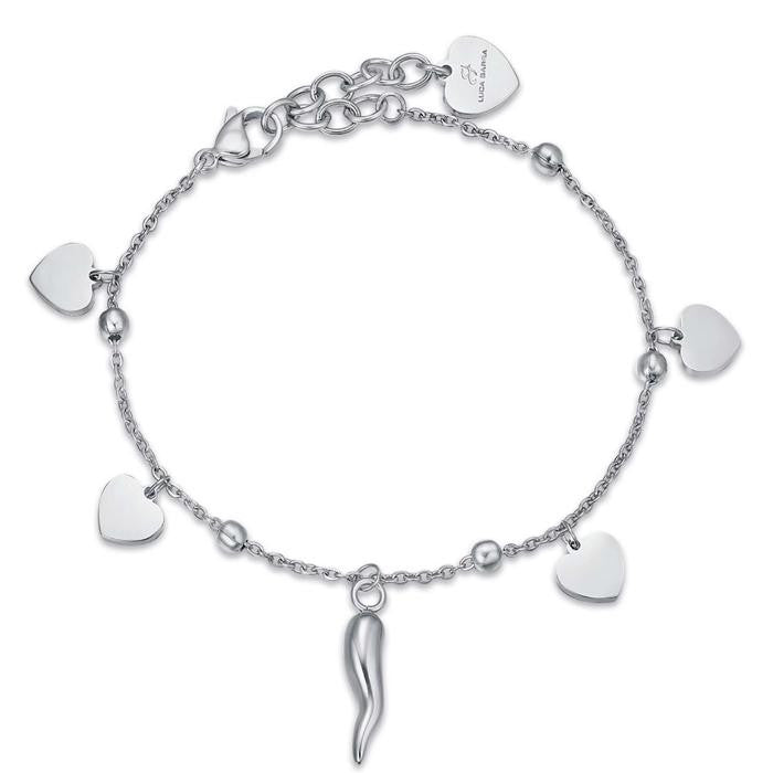Bracciale In Acciaio Con Cuori E Corno