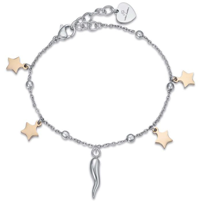 Bracciale In Acciaio Con Stelle In Acciaio Ip Gold E Corno