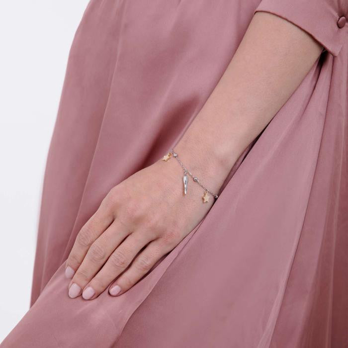 Bracciale In Acciaio Con Stelle In Acciaio Ip Gold E Corno